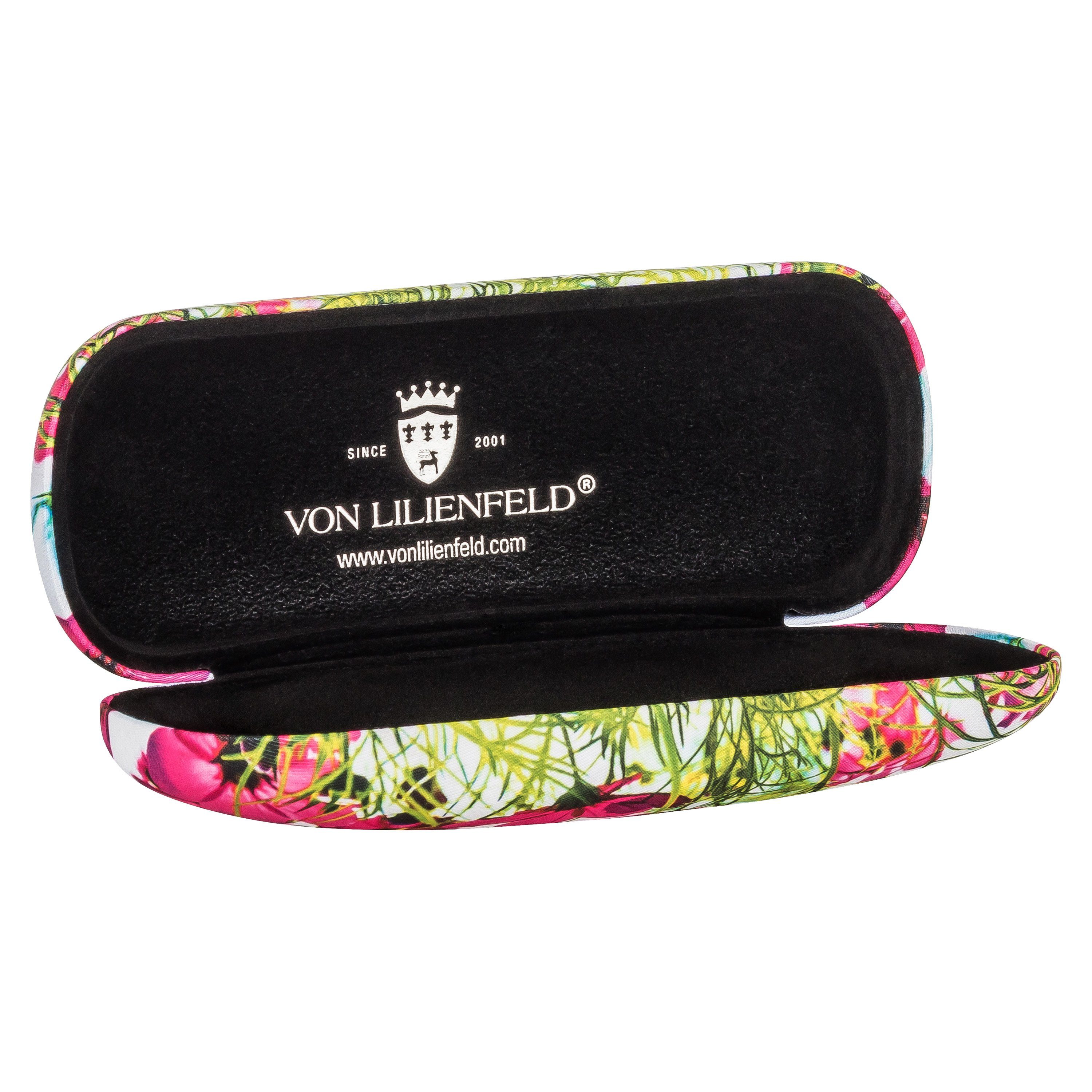 von Lilienfeld Brillenetui Brillenetui Blumenwiese Brillenputztuch Hardcase mit Stoff bezogen, Hochwertiges Putztuch mit demselben Motiv