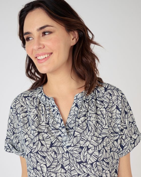Blouse imprimée col tunisien