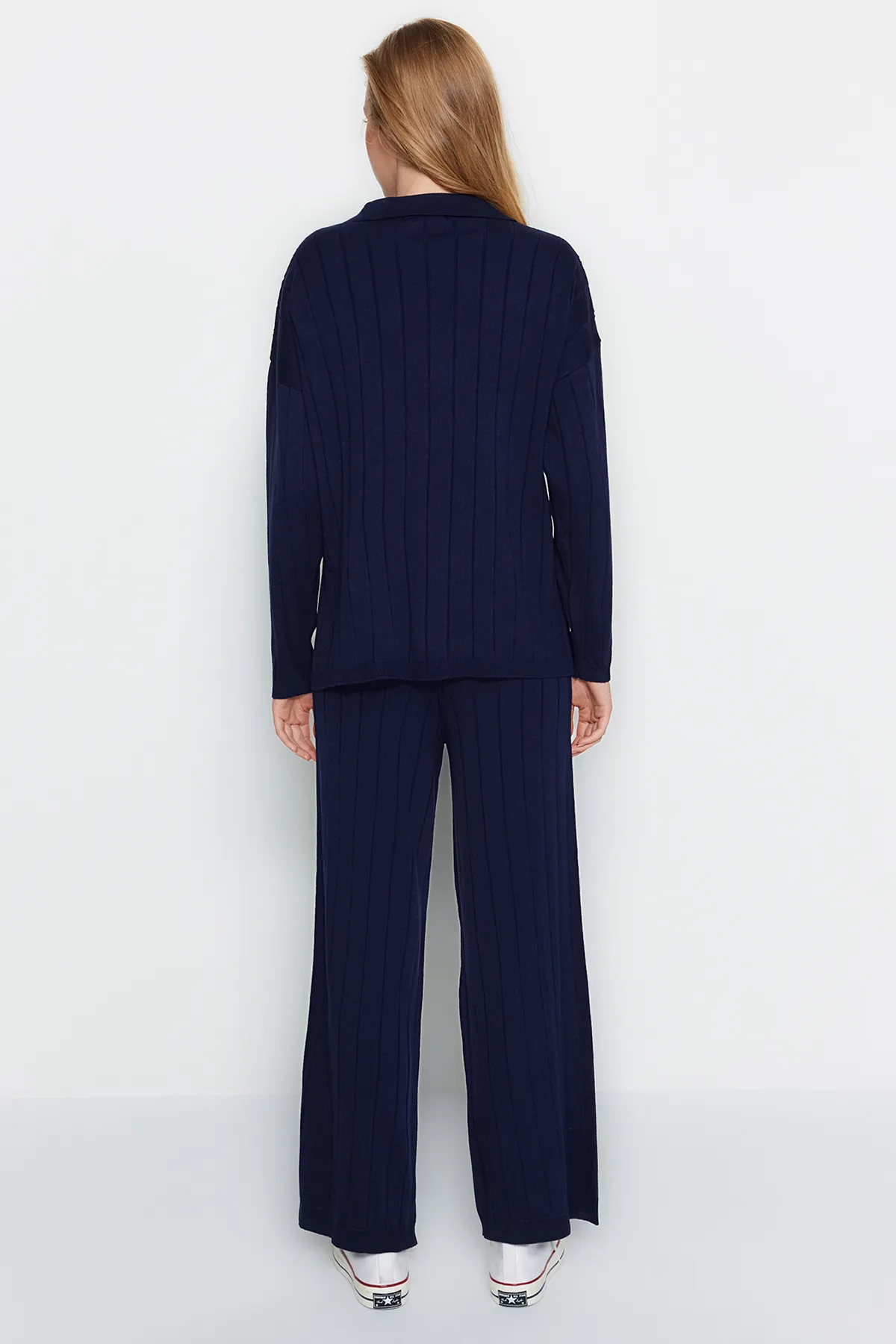 Trendyol Collection  Marineblaues Oversize-Strickoberteil und -unterteil-Set TWOAW24AU00092