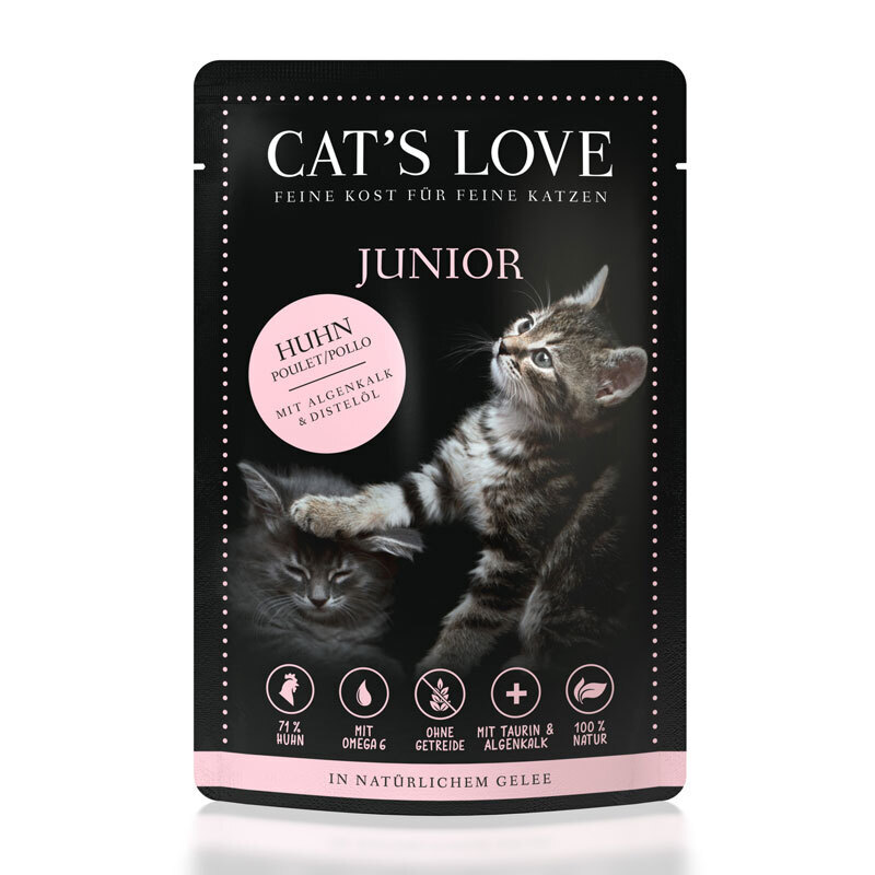 CAT'S LOVE Nassfutter CAT'S LOVE Junior 12x85g Huhn mit Algenkalk & Distelöl