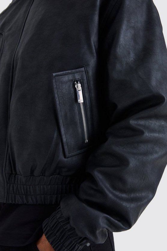 Kastige Bomberjacke mit PU-Kragen