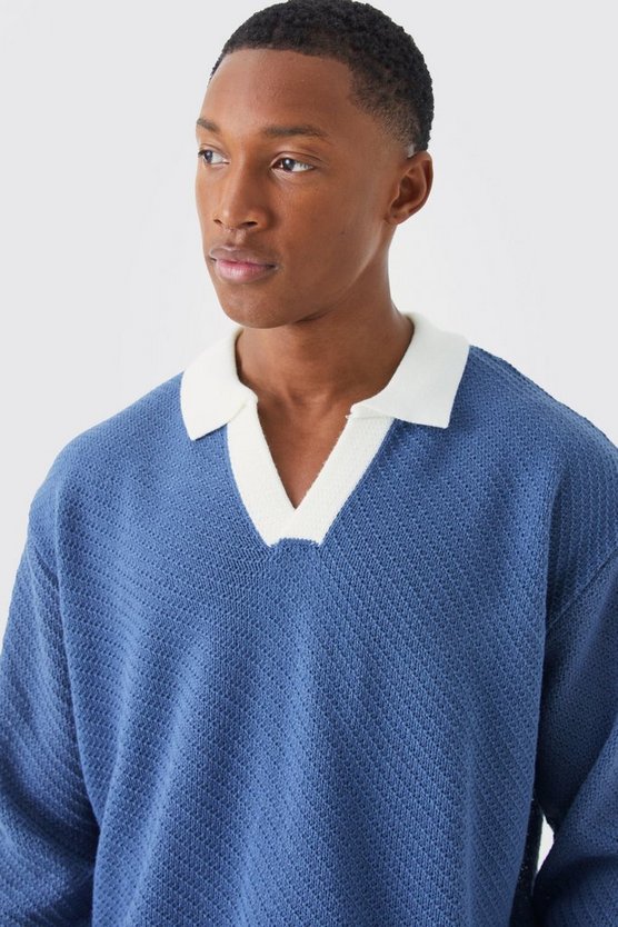 Langärmliges Oversize Poloshirt mit Kontrast-Kragen