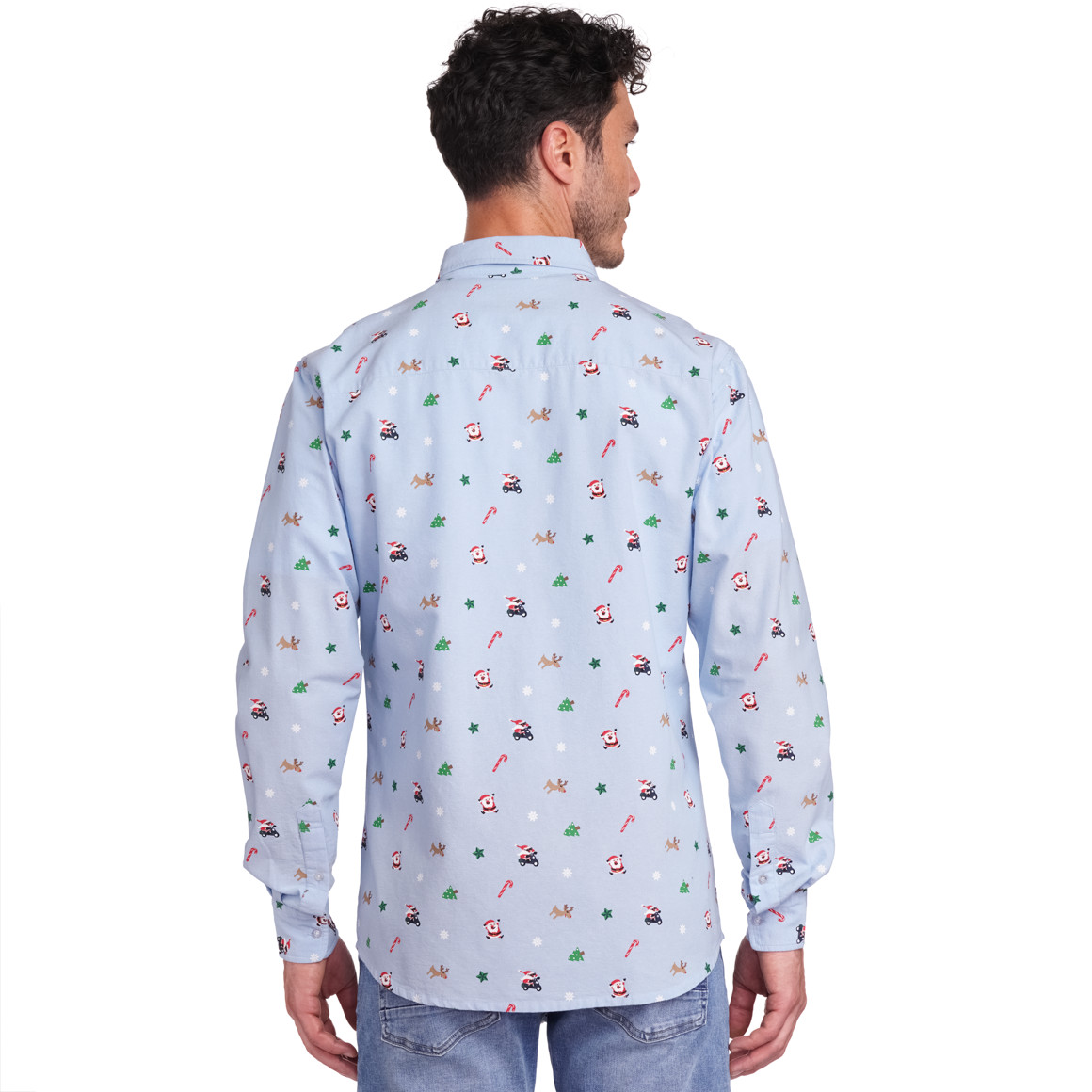 Herren Weihnachtshemd mit Allover-Print hellblau