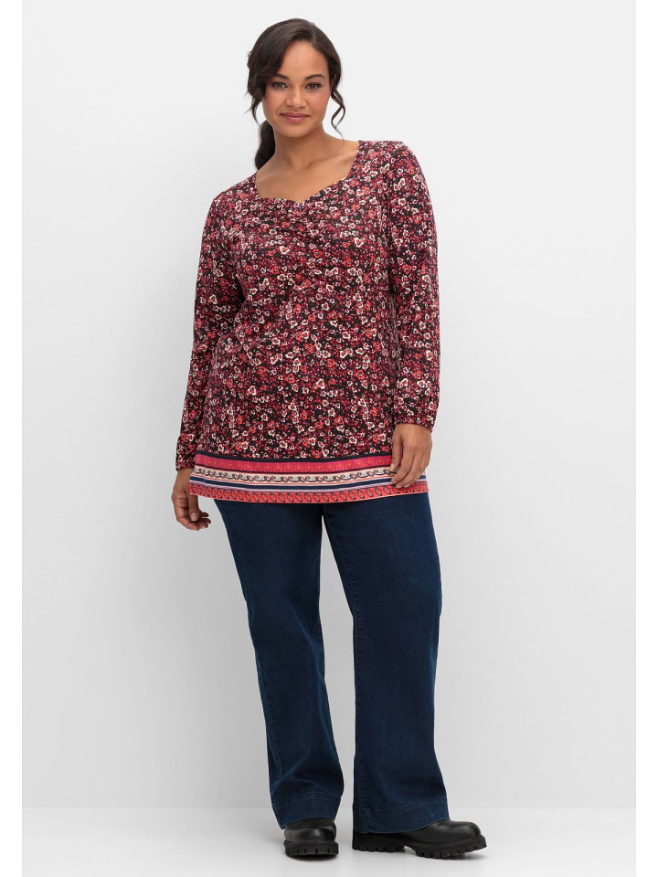 sheego Langarmshirt in weinrot gemustert günstig kaufen