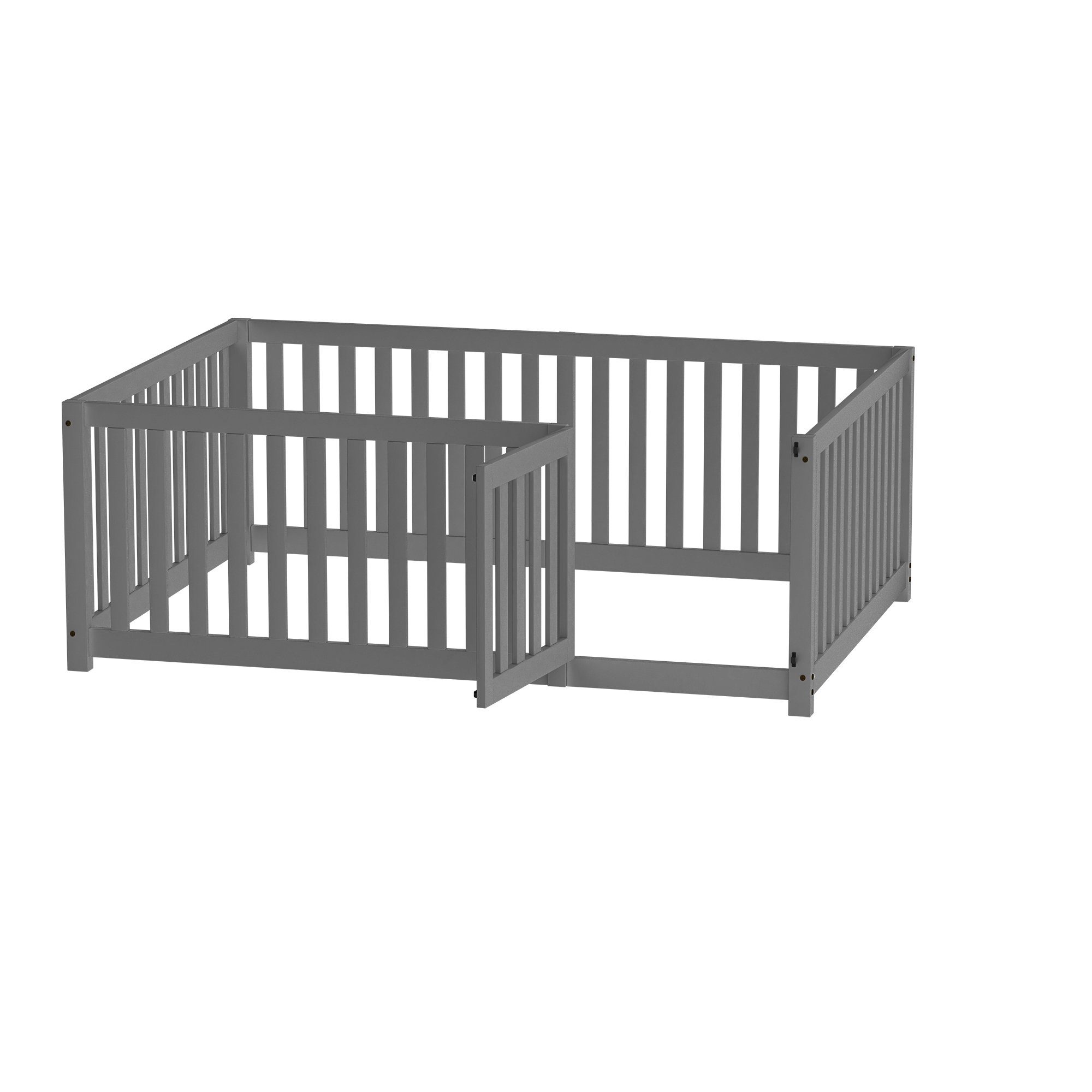 WISHDOR Kinderbett Jugendbett Massivholzbett Einzelbett (140X200cm ohne Matratze), mit Zaun und Tür, Robuster, langlebiger und sicherer Bettrahmen