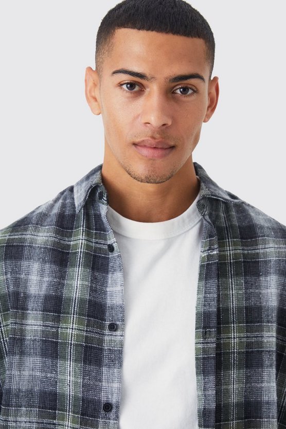 Langärmliges kariertes Oversize Flannel-Overshirt