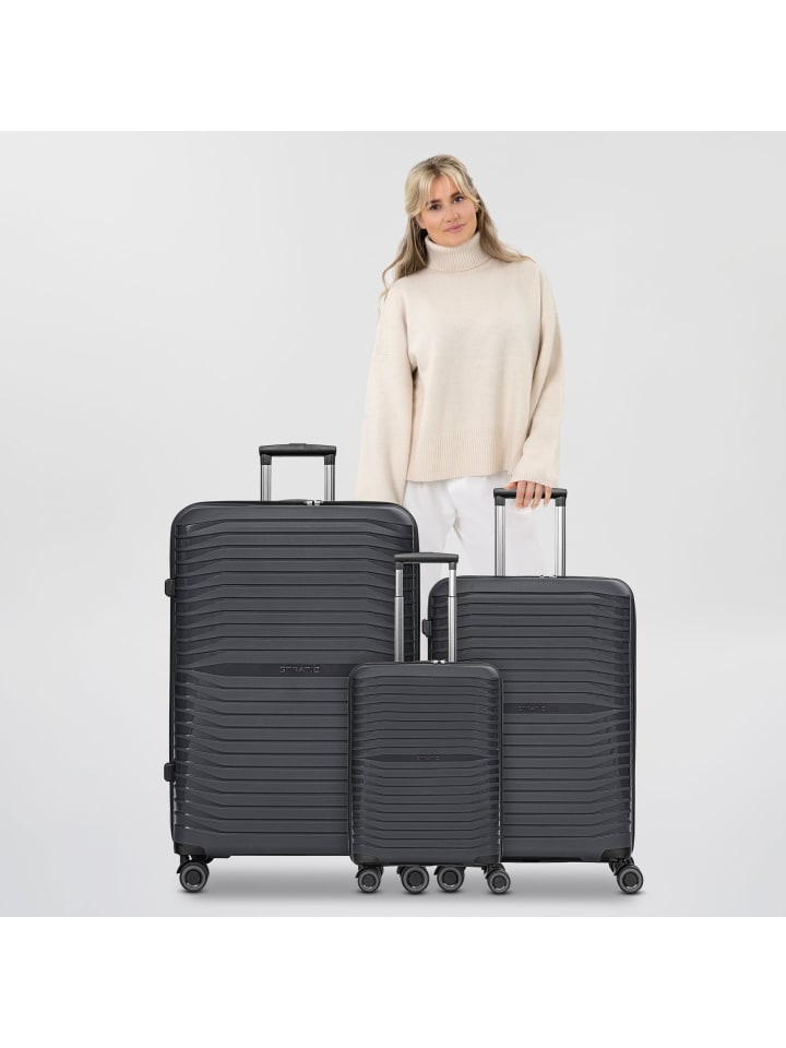 Stratic Shine 4 Rollen Kofferset 3-teilig mit Dehnfalte in black günstig kaufen onesize