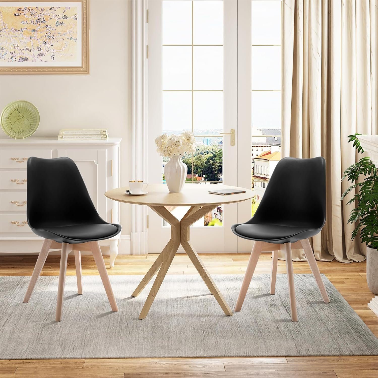 EUGAD 4-Fußstuhl (4 St), Esszimmerstühle Design, mit Massivholzbeinen, gepolstert, Kunstleder