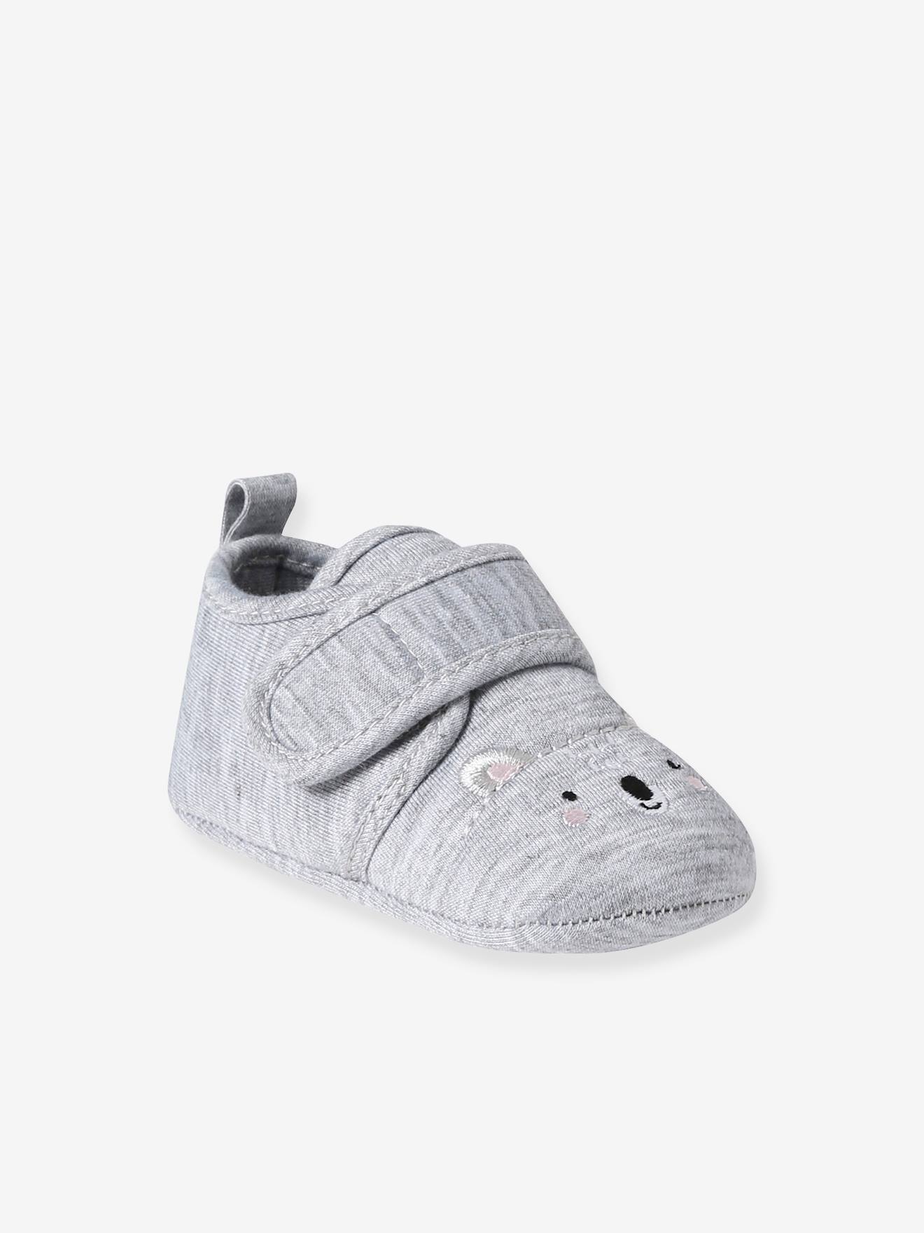 Vertbaudet Baby Stoff-Krabbelschuhe mit Klett - grau meliert