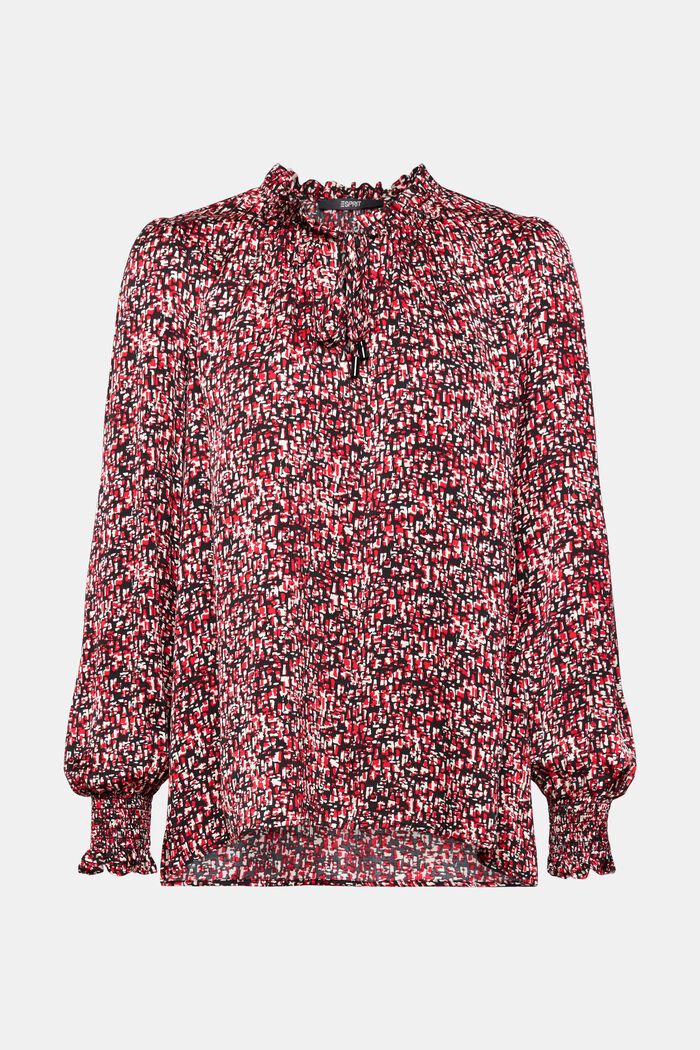 Satinbluse mit gekräuseltem Kragen, LENZING™ ECOVERO™