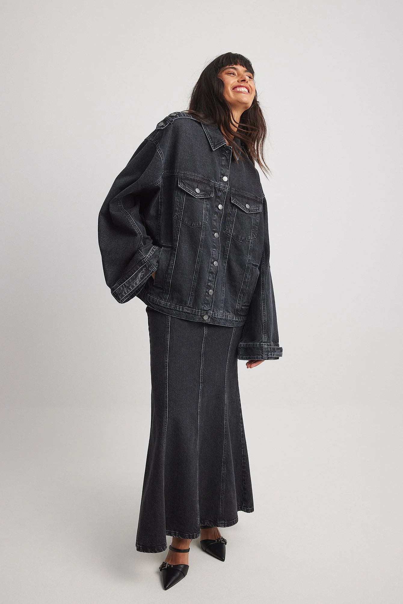 Maxi-Denim-Rock mit Nahtdetail
