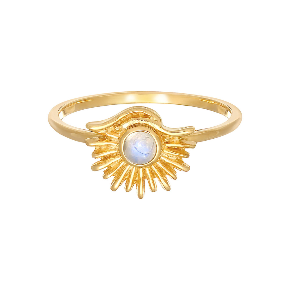 Elli Elli Bague Blogueur Femme Sun Boho Look Trend avec pierre de lune en argent sterl Bague