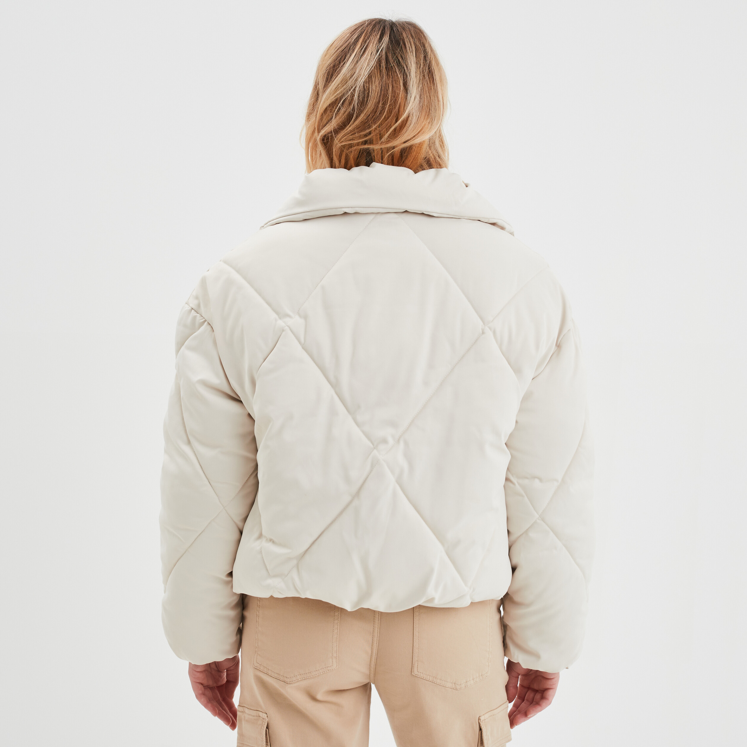 Doudoune col montant zippée ecru femme | La Halle