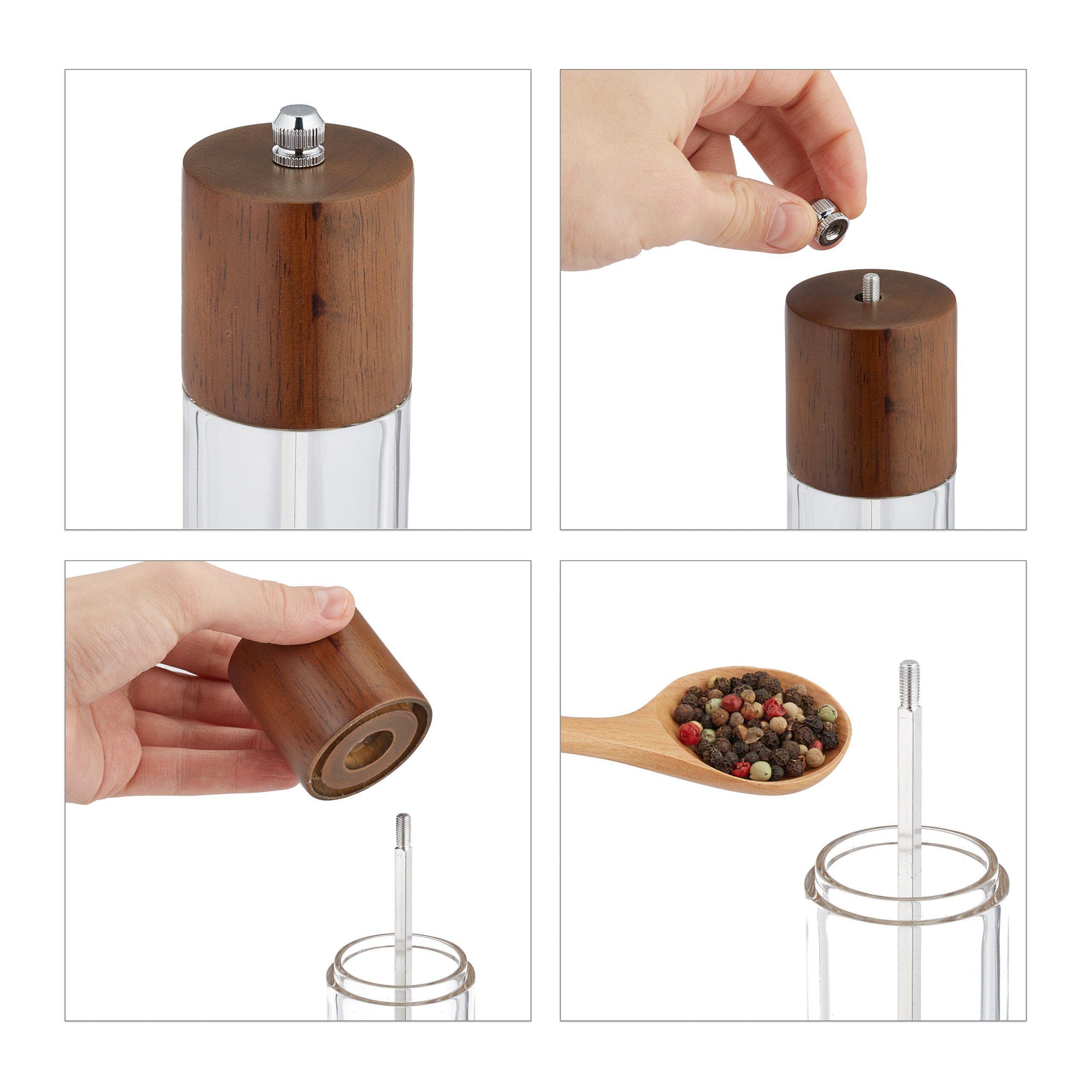 relaxdays Salzmühle Salz- und Pfeffermühle Set