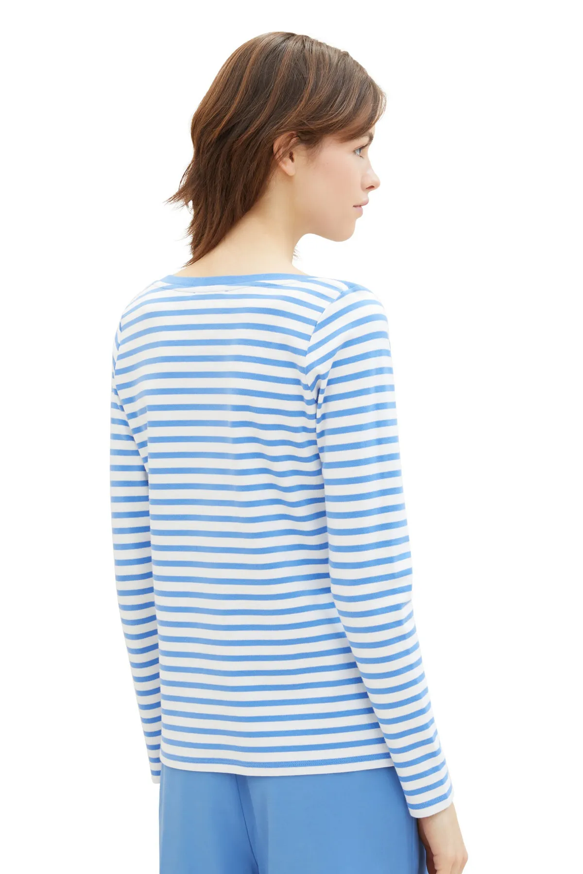Tom Tailor Denim  Weißes, mittelblau gestreiftes T-Shirt für Erwachsene