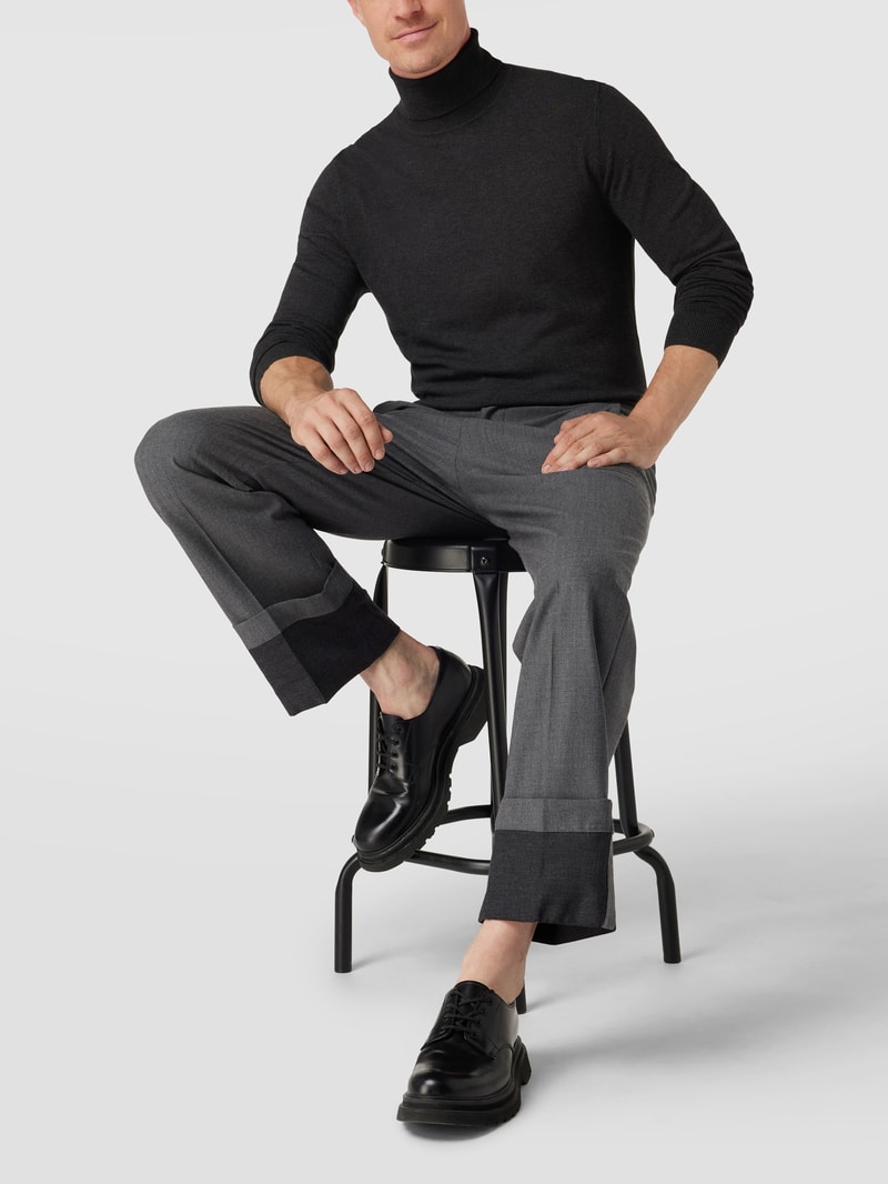 Longsleeve mit geripptem Rollkragen in dunkelgrau meliert