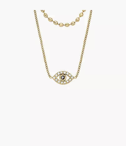 Fossil Kette Sutton Evil Eye mehrreihig Edelstahl goldfarben