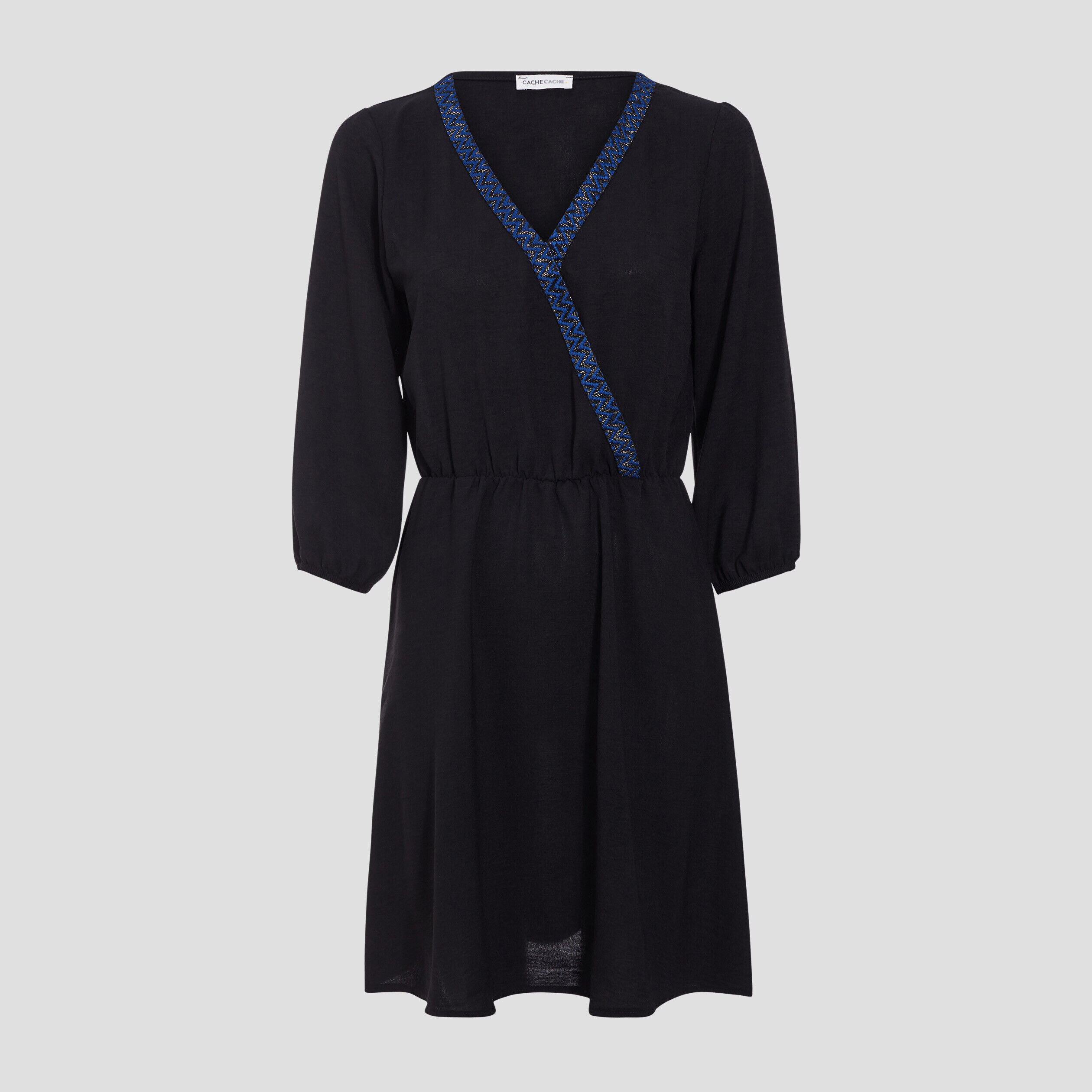 Robe évasée col cache-coeur noir femme | Cache Cache