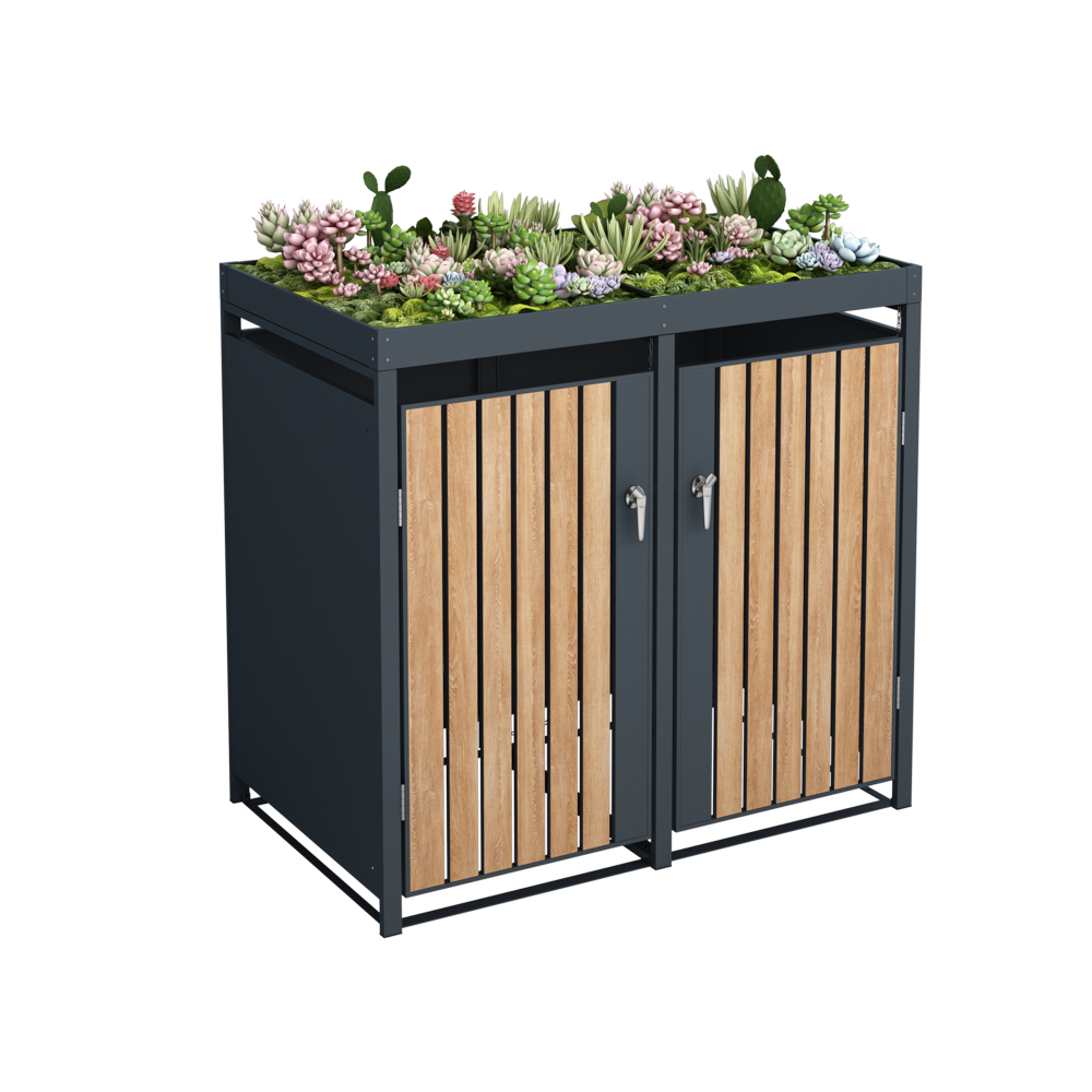 HC Garten & Freizeit Mülltonnenverkleidung 2er mit Pflanzdach Mülltonnenbox Anthrazit