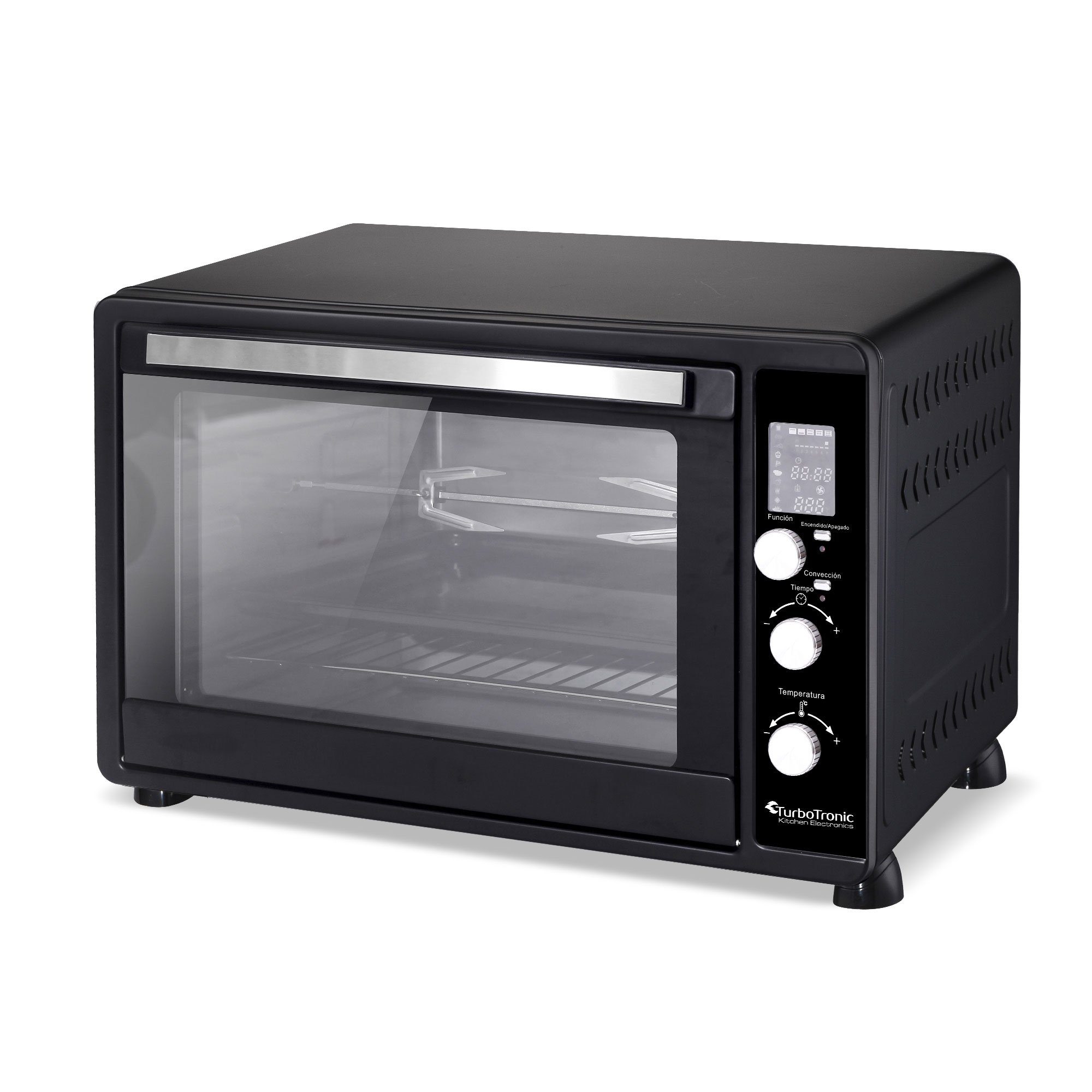 TurboTronic by Z-Line Minibackofen 45 L mit Umluft Drehspieß 2000W 2x Backblech Gitter Kompakt Elektro, Mini Tisch Backofen Camping Pizzaofen Digital
