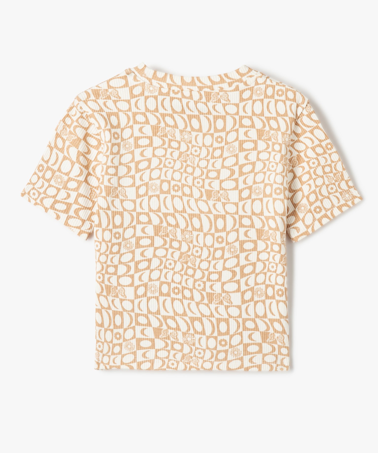 Tee-shirt fille à manches courtes imprimé en maille ctel... beige | GEMO