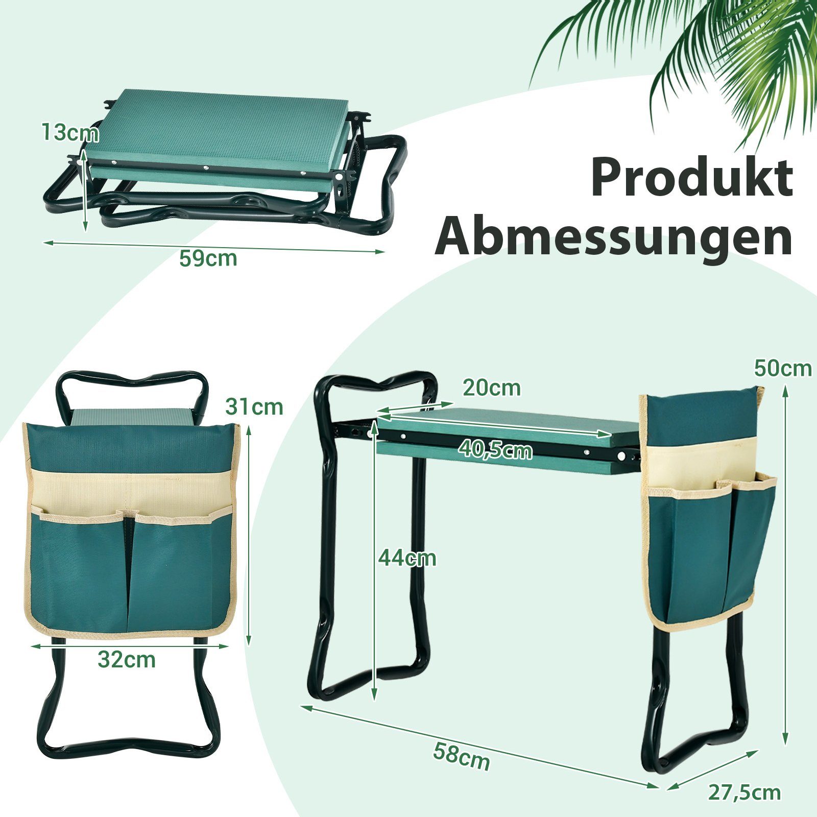 COSTWAY Kniebank Gartenhocker klappbar, für Gartenarbeit, bis 150kg belastbar