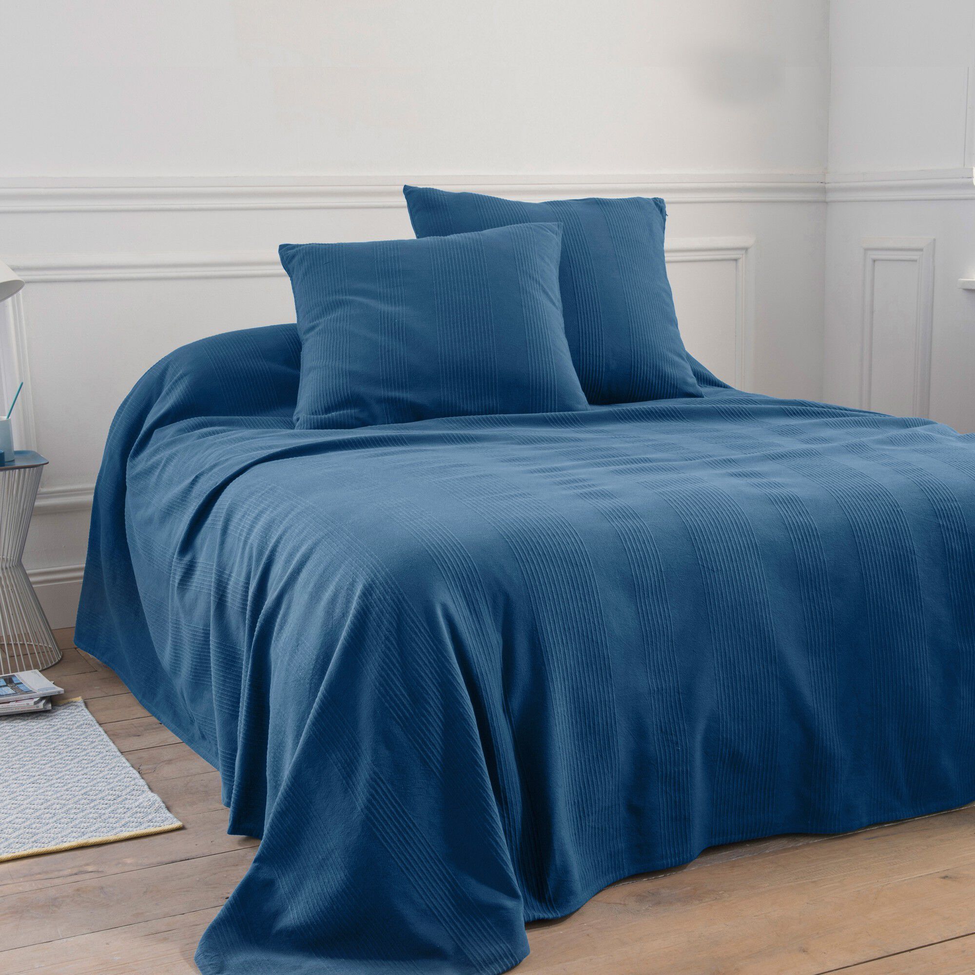 Jeté de lit uni tissé coton