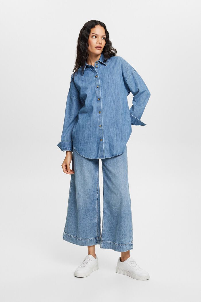 Oversized Jeans-Hemdbluse, 100 % Baumwolle