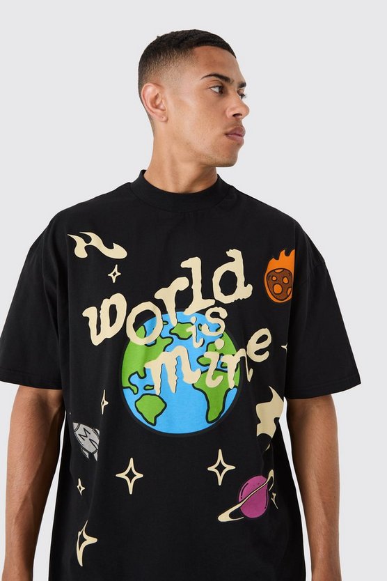 Oversize T-Shirt mit Space Print