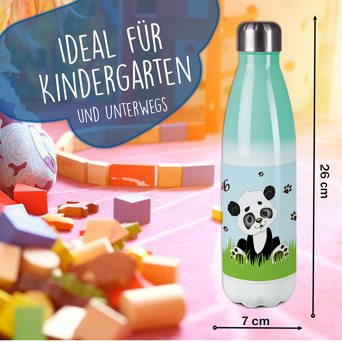 Edelstahl Kinder Thermoflasche / Trinkflasche bunt Panda Bär Spülmaschinenfest, Auslaufsicher, Bruchfest, Doppelwandig, Für Heißgetränke geeignet, Mit Deckel, Isoliert