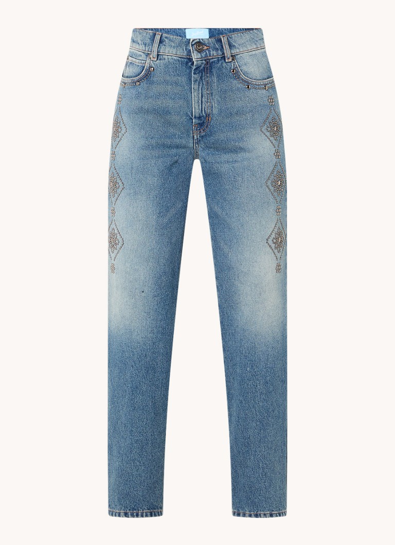 Jean MaxMara Gatti taille haute, coupe droite, orné de clous et délavé moyen