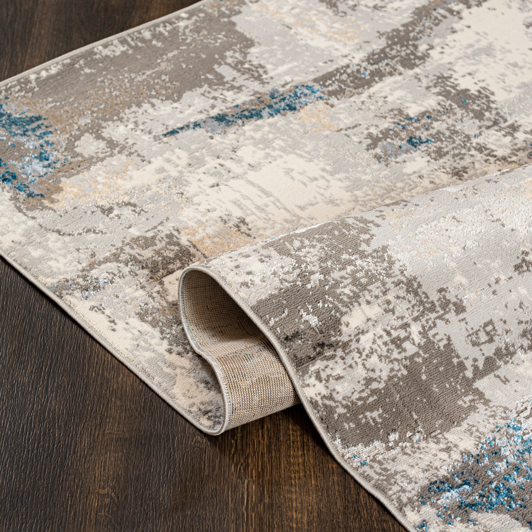 Läufer Läufer Flurläufer Modern für Vorzimmer - Abstrakt - Beige Grau Blau, Mazovia, 60 x 100 cm, Kurzflor, Meterware, Höhe 8 mm, Kurzflor - niedrige Florhöhe