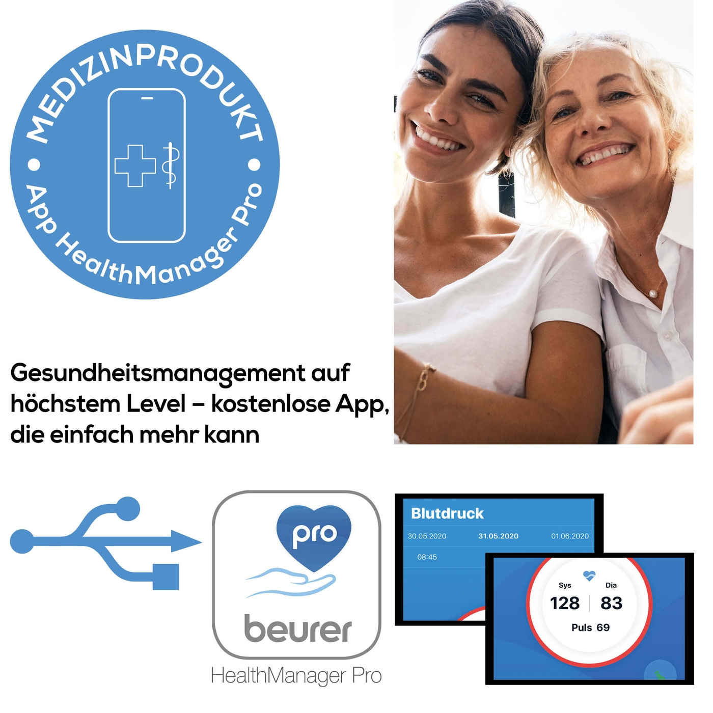 Beurer Oberarm-Blutdruck-messgerät BM 58-Oberarm-Blutdruckmessgerät mit PC-Schnittstelle & XL-Schwarzdisplay