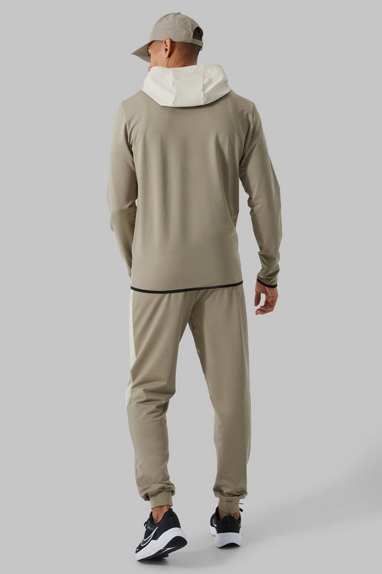 Man Active Colorblock Hoodie mit Trichterkragen und Reißverschluss