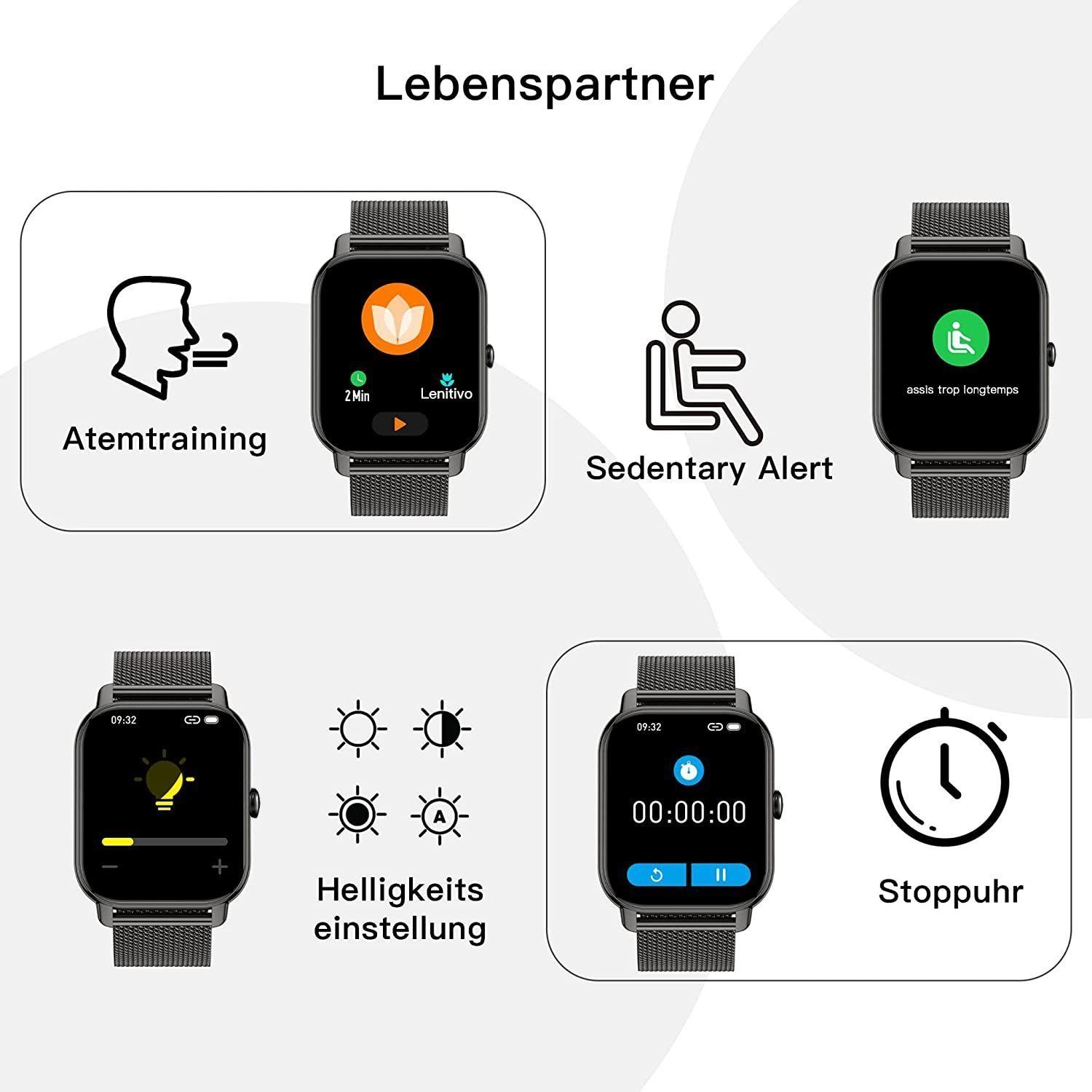 IBETTER Smartwatch, Fitness Tracker Uhr, Damen Herren Smartwatch (Fitnessuhr mit Telefonfunktion 1,69