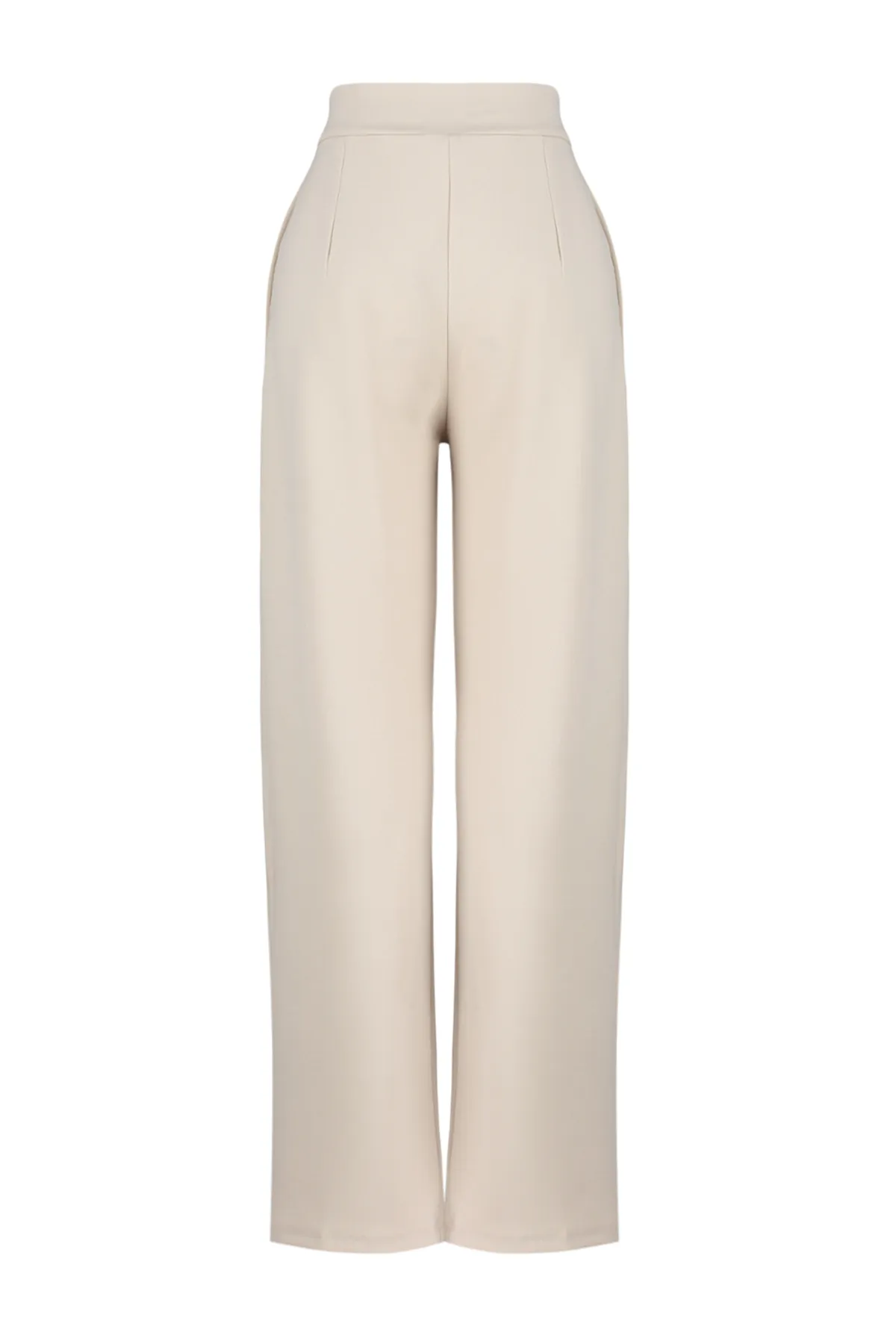 Trendyol Collection  Steinfarbene Strickhose mit hohem Bund, weitem Bein und Klettverschluss, Faltenwurf, TWOAW24PL00177