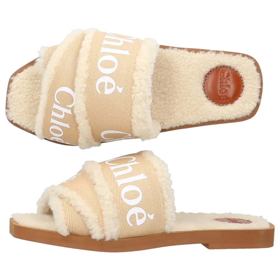 Chloé - Hausschuhe WOODY Textil - beige