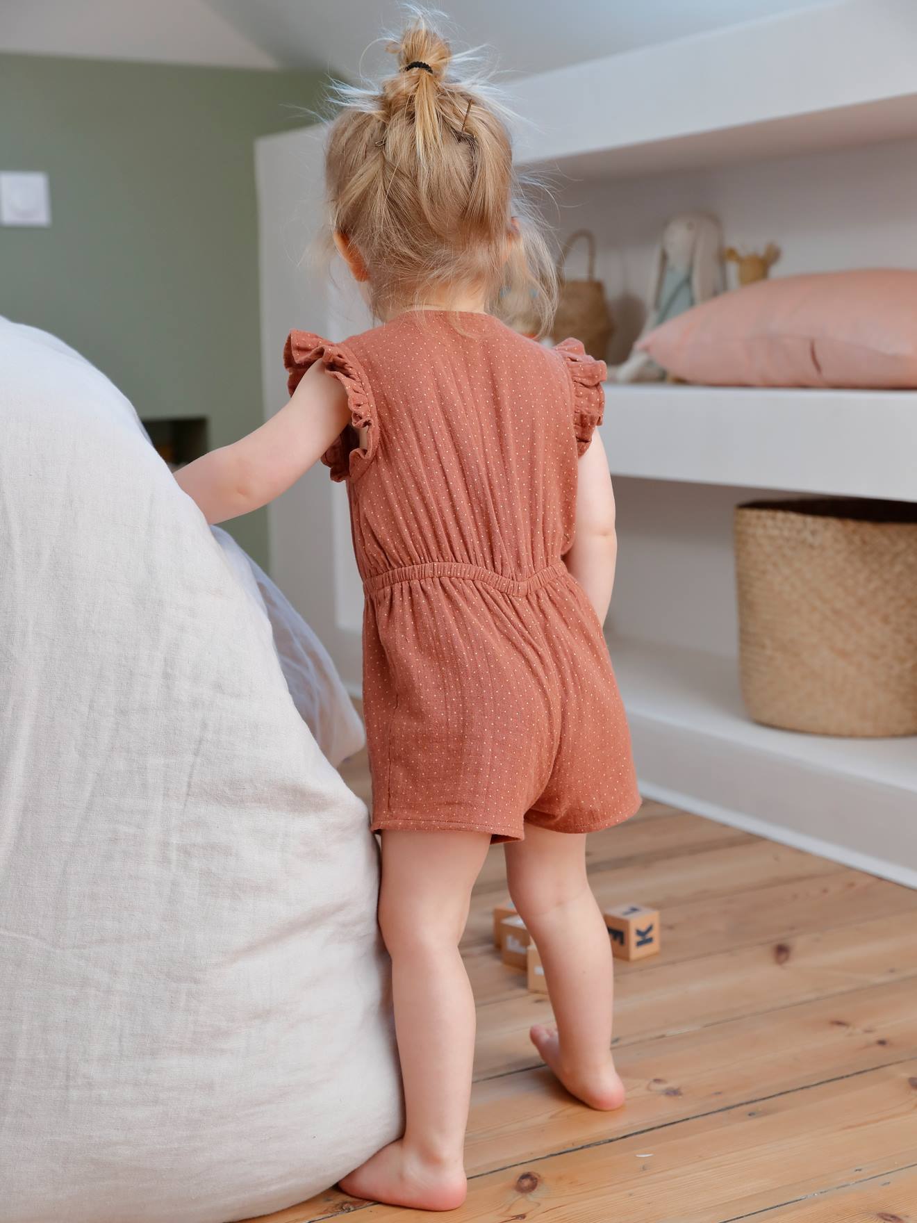 Combi-short en gaze de coton bébé bleu ciel