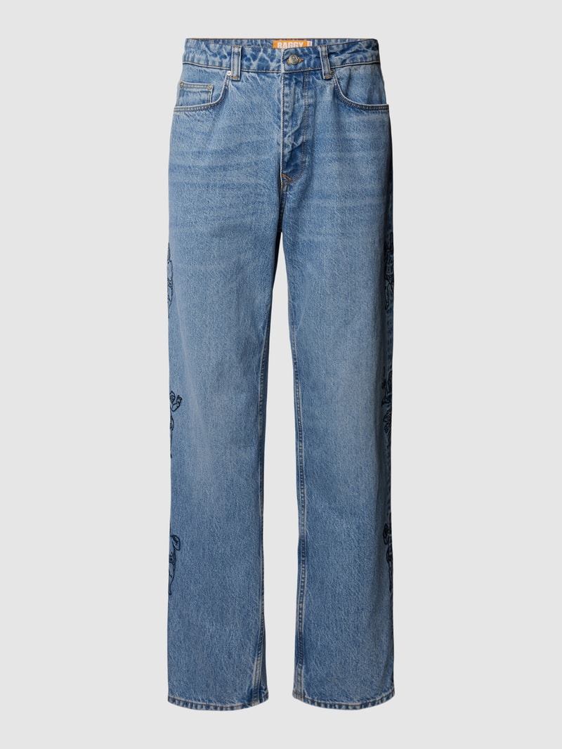 Jeans mit Motiv-Stitching Modell 'ANGEL' in blau