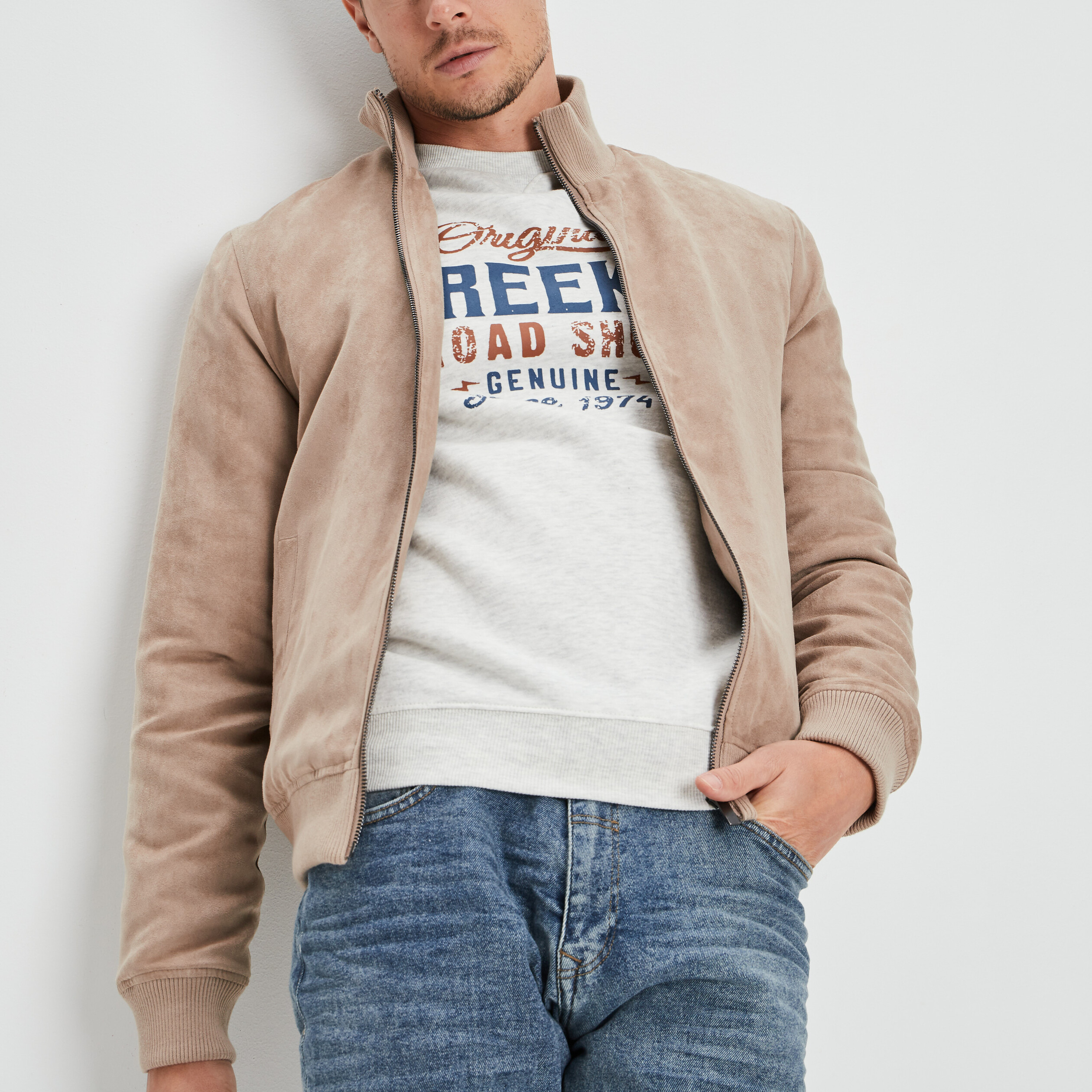 Veste bomber suédine taupe homme | La Halle