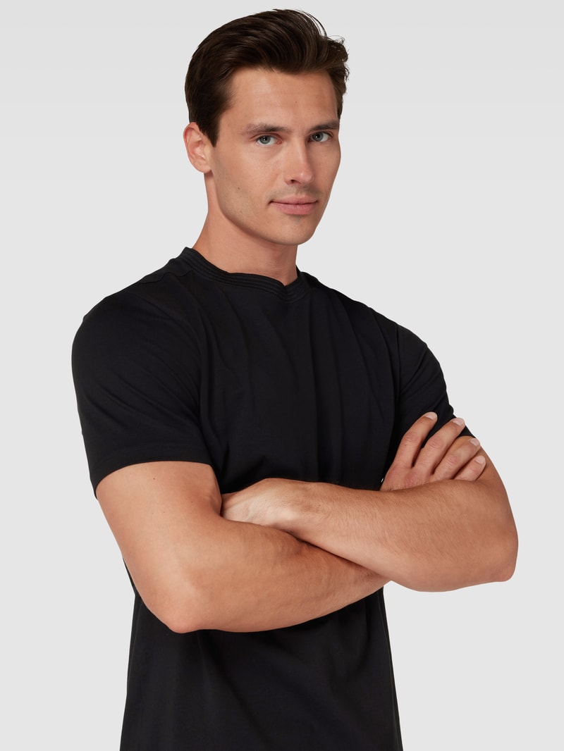 T-Shirt mit geripptem Rundhalsausschnitt in schwarz
