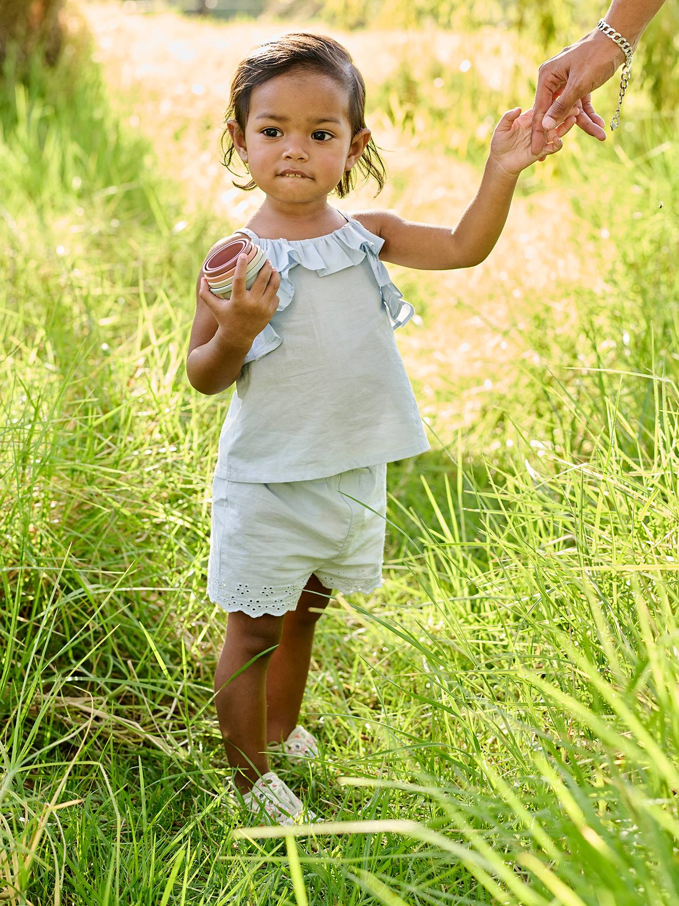 Vertbaudet Mädchen Baby-Set: Blusentop & Shorts - eisblau