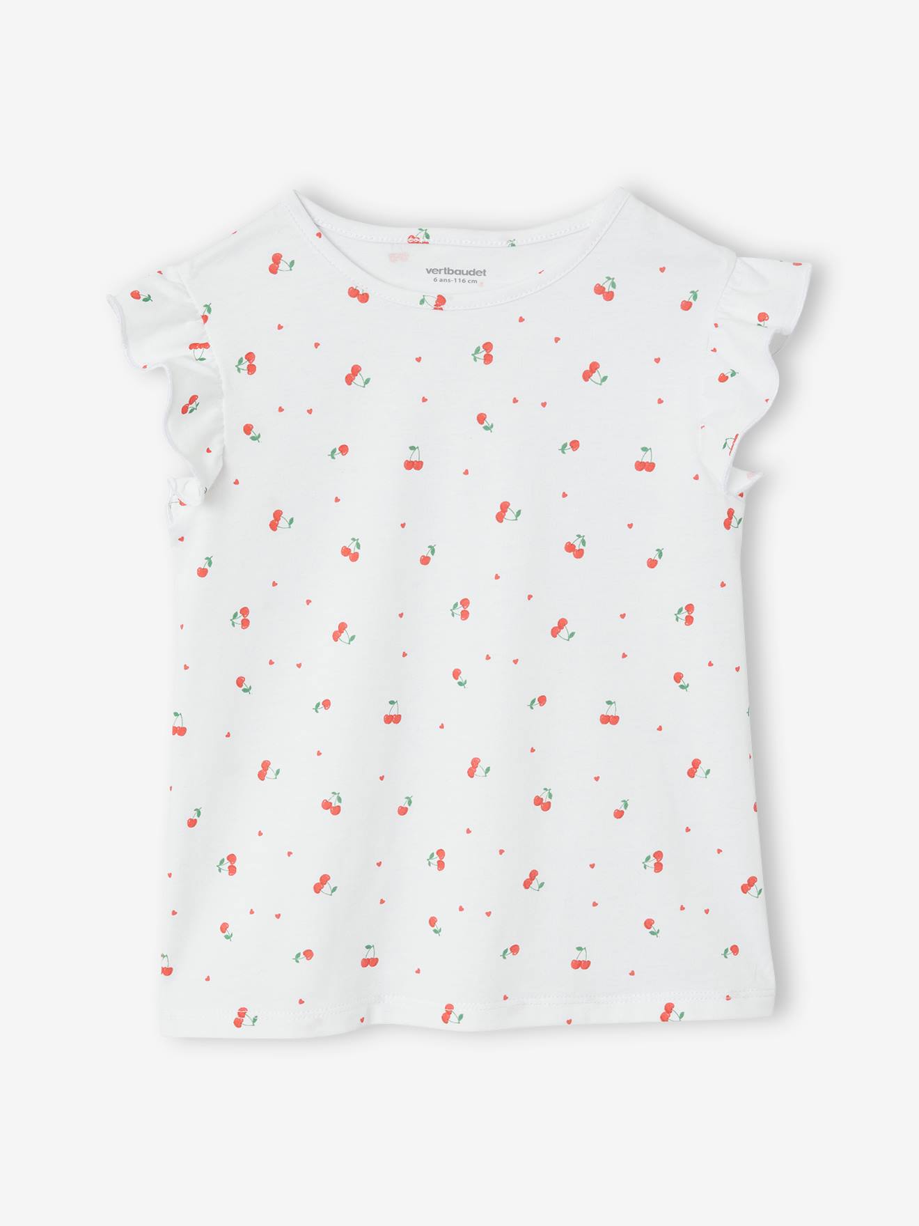 Ensemble fille t-shirt à volants et jupe à bretelles en gaze de coton vert