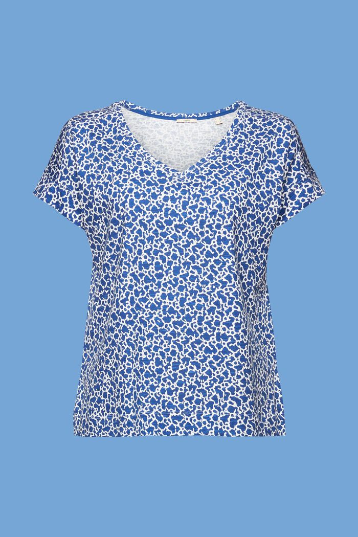 Baumwoll-TShirt mitV-Ausschnitt und Allover-Muster