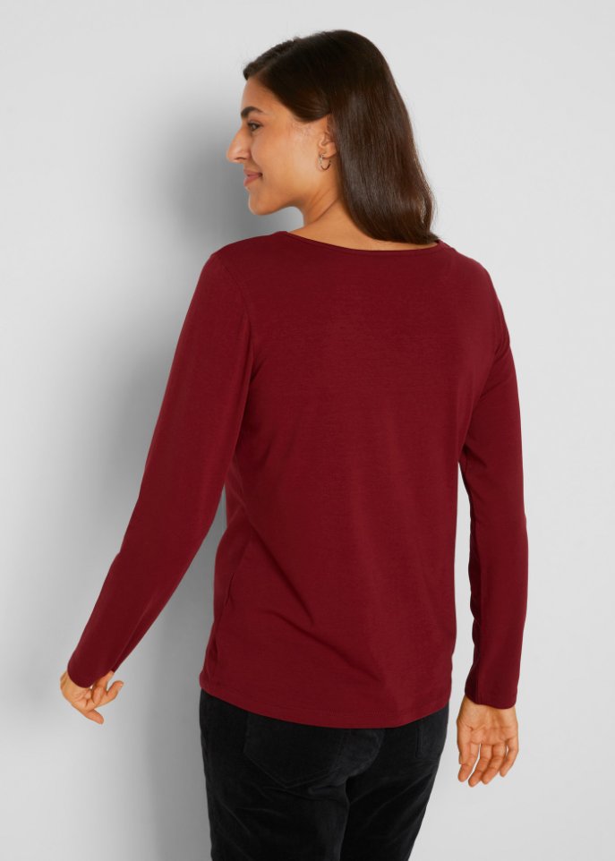 Langarmshirt mit V-Ausschnitt (2er Pack)