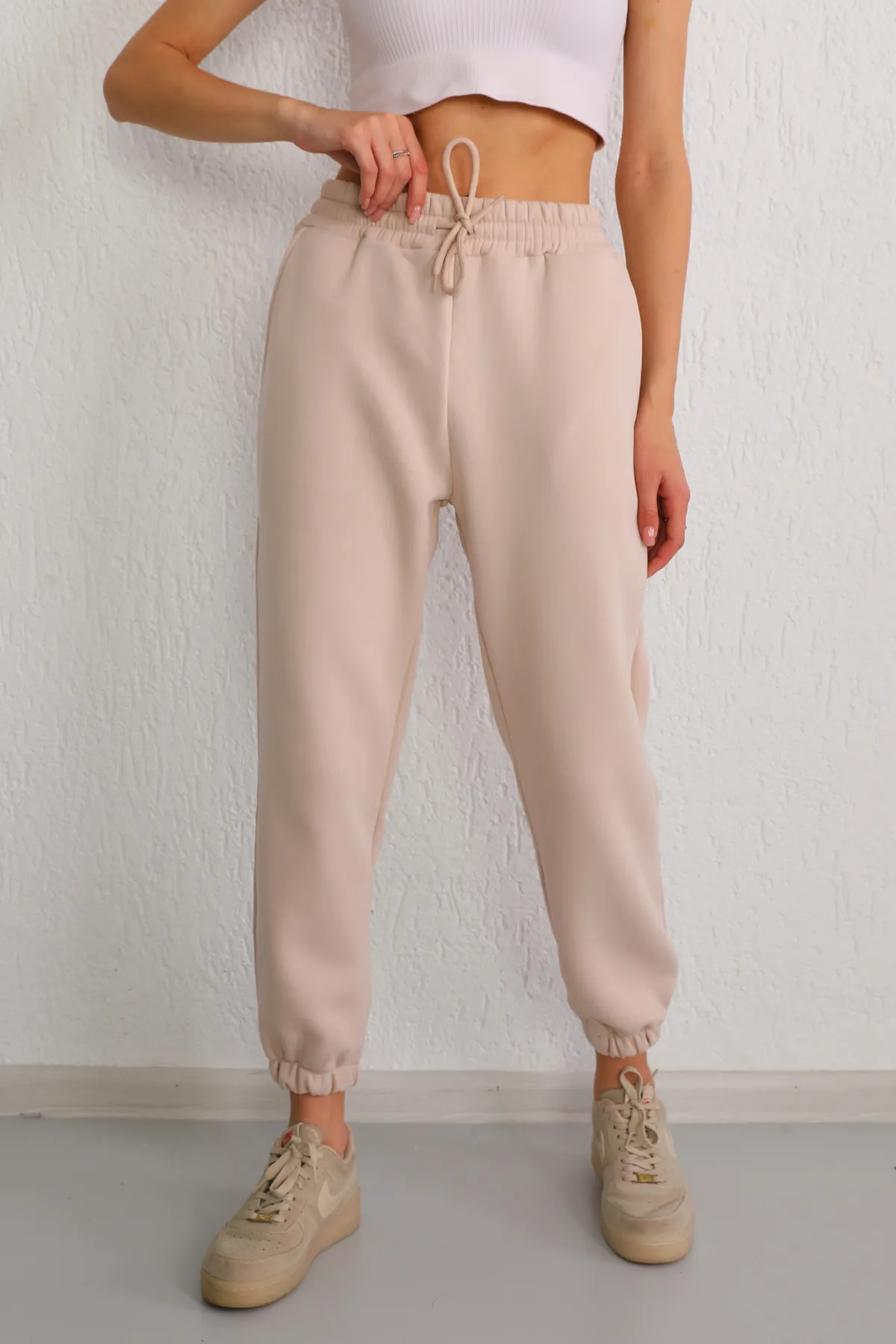 BİKELİFE  Beige Jogginghose aus Lycra mit hoher Taille