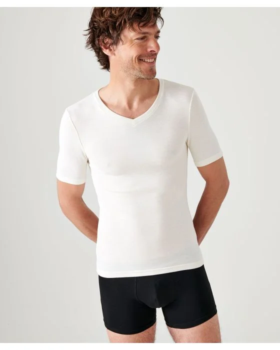 T-shirt col V fine côte Thermolactyl Sensitive, manches courtes