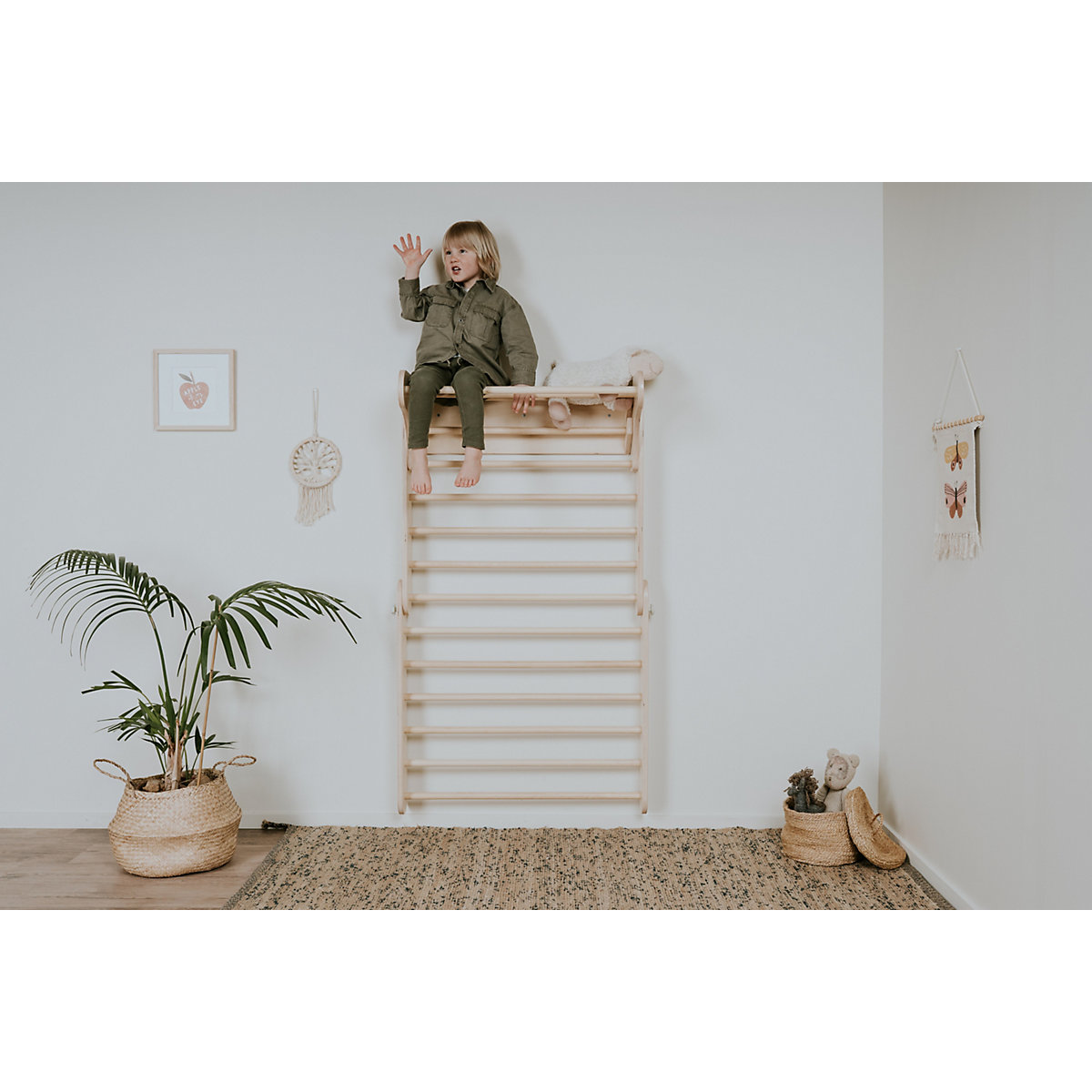 Klettergerüst Sprossenwand Indoor, Kletterdreieck Sprossenwand aus Holz, Klettern Innnen Kleinkind