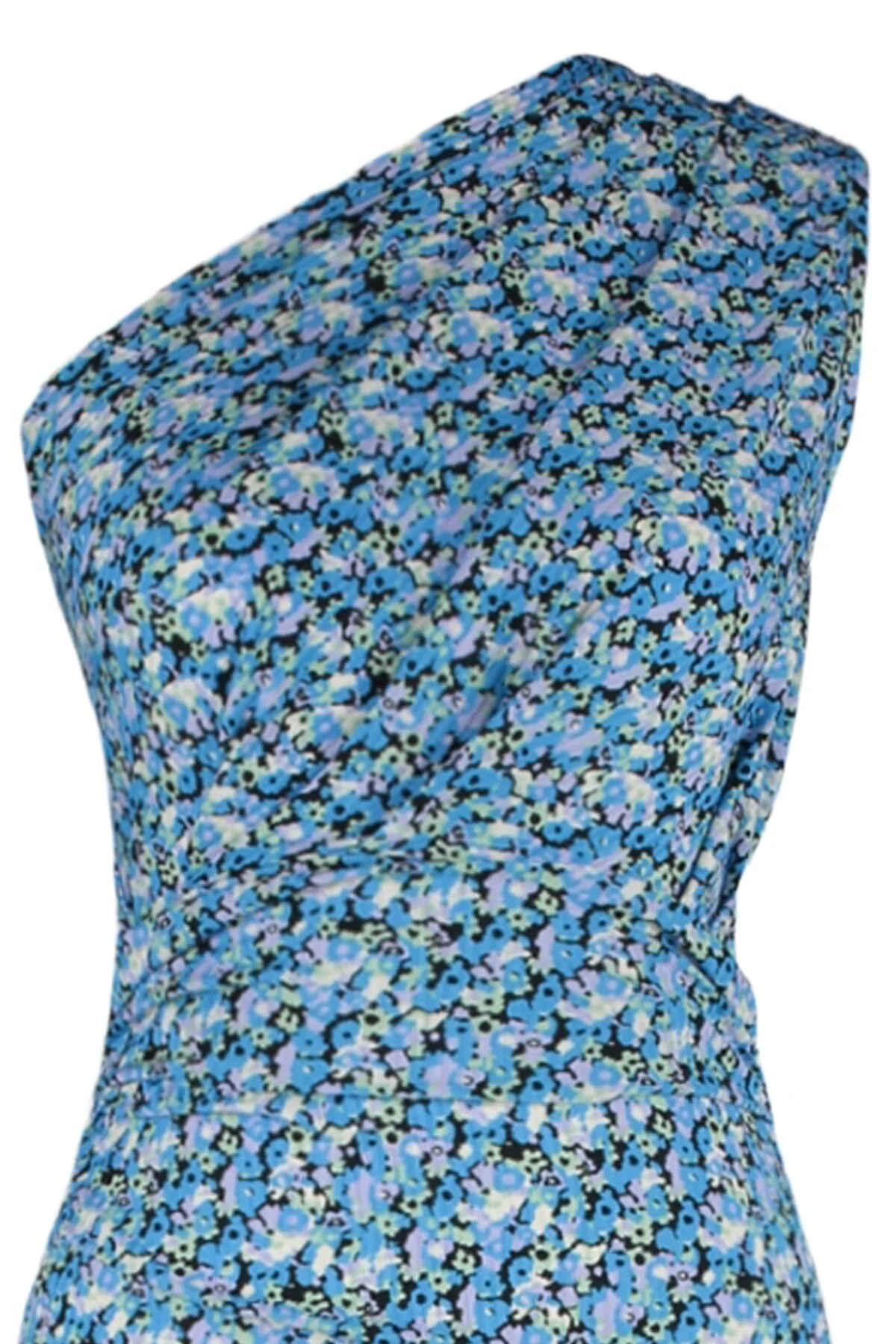 Trendyol Collection  Blaues bedrucktes, tailliertes One-Shoulder-Asymmetrisches Degaje-Bleistiftkleid aus Strick TWOSS23EL02182