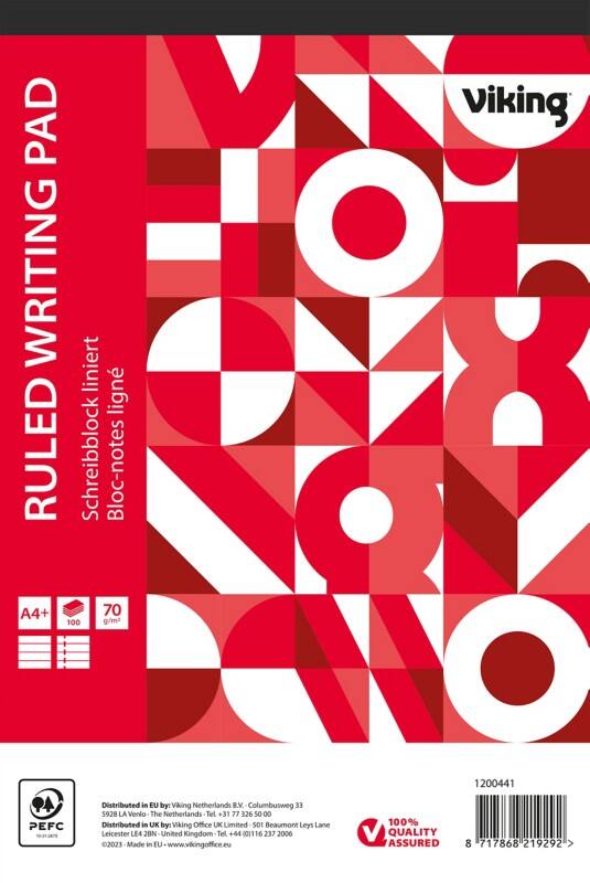 Viking Notizblock DIN A4  Liniert Geheftet Oben gebunden Papier Softcover Rot Perforiert 200 Seiten 5 Stück